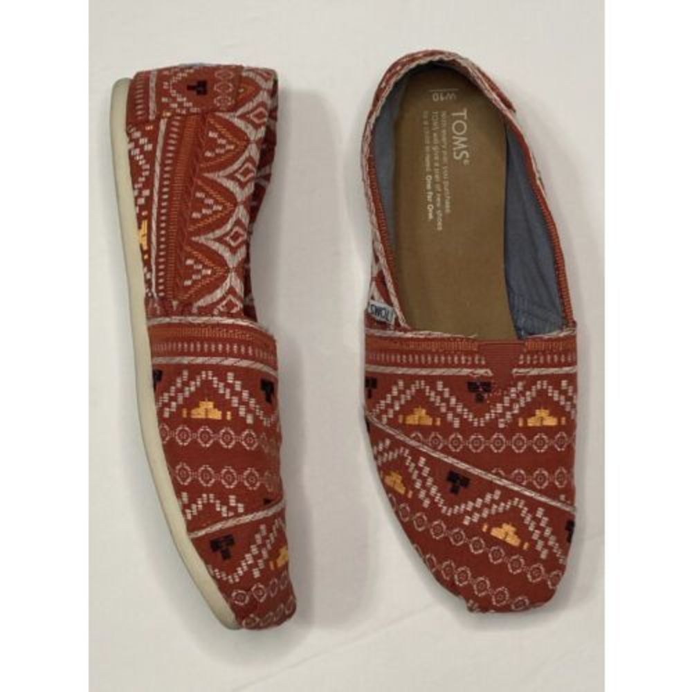 Women's Tom's Aztec Tribal Orange/Red Woven Shoes Size 10